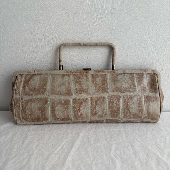 HOBO International Genuine Leather Neutral Animal Print Satchel Clutch Bag - Picture 12 of 17
